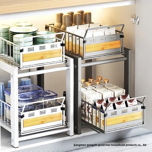 Escurridor de platos metálico multifunción para fregadero de cocina, tipo vertical, con estante extraíble para gabinete, organizador de especias y cuencos - Product Image 2