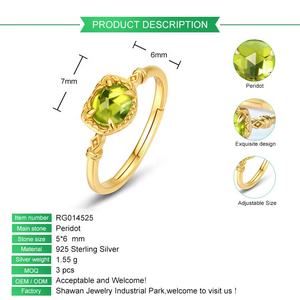 Delicato anello in argento Sterling 925 placcato oro con pietre preziose Petite regolabile semplice Birthstone anello peridoto naturale per le donne - Product Image 6