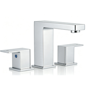 Basin Bathroom Sink Faucet 3 Hole Dual Handle Metered Ceramic Valve Core Modern Design Deck Mount Stainless Steel Chrome - Product Image 4