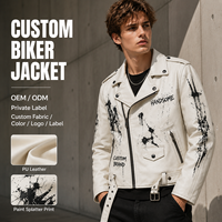 Veste de motard pour homme ODM en cuir PU, fermeture éclair asymétrique, revers cranté, imprimé abstrait, épaulettes, poches zippées, veste streetwear