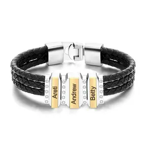 Personalized Statement Customized Letter Men Braided Rope Charm Bracelets Custom Word Leather Bracelet Valentine's Day Gift