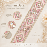 Ruban de broderie géométrique rose doré 4,5 cm de large avec sequins et strass pour robe, costume, bricolage, couture, artisanat, accessoire de décoration