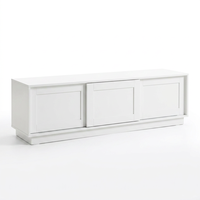 Meuble TV blanc minimaliste, console multimédia à profil bas avec pieds en métal robustes pour salon