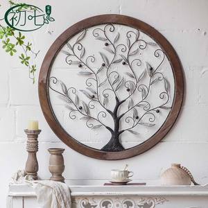 American Style Tree Wall Hanging Circular Metal Art Wood Frame Home Decor For Living Room Bedroom - Product Image 1