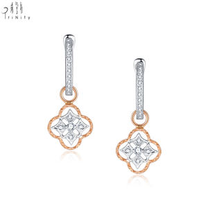 Pendientes de Aro con Trébol de Cuatro Hojas de la Suerte, Joyería Vintage de Moda al por Mayor, Oro Rosa y Blanco de 18K, Diamantes Naturales - Product Image 1