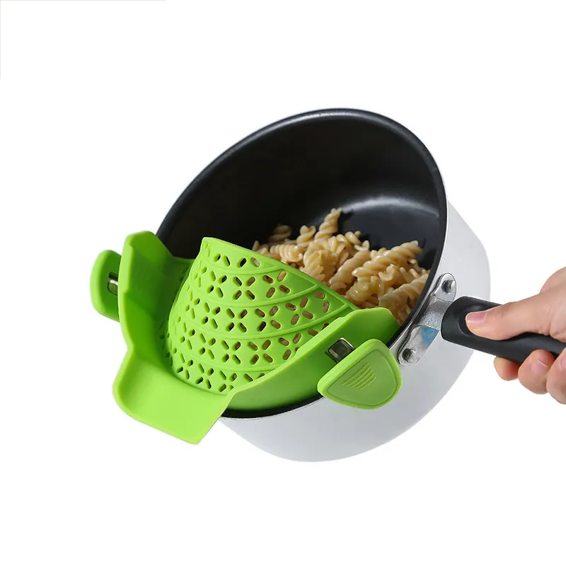 Kitchen Heat Resistant Silicone Strainer For Spaghetti Pasta Ground Beef Grease Clip-on Strainer Fits All Pots Bowls