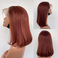 Wig Bob Samping dengan Rambut Manusia Virgin Grade 10A untuk Lace Front Glueless, Warna Cokelat Oranye Alami Brasil dengan Baby Hair