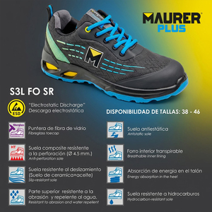 เซก รองเท้ากีฬา Maurer S3L Lapis ป้องกันการลื่นไถล พร้อมพื้นรองเท้าและปลายรองเท้าป้องกันการเจาะทะลุ ทนทานต่อไฮโดรคาร์บอน ไม่ใช่. 43. - Product Image 6