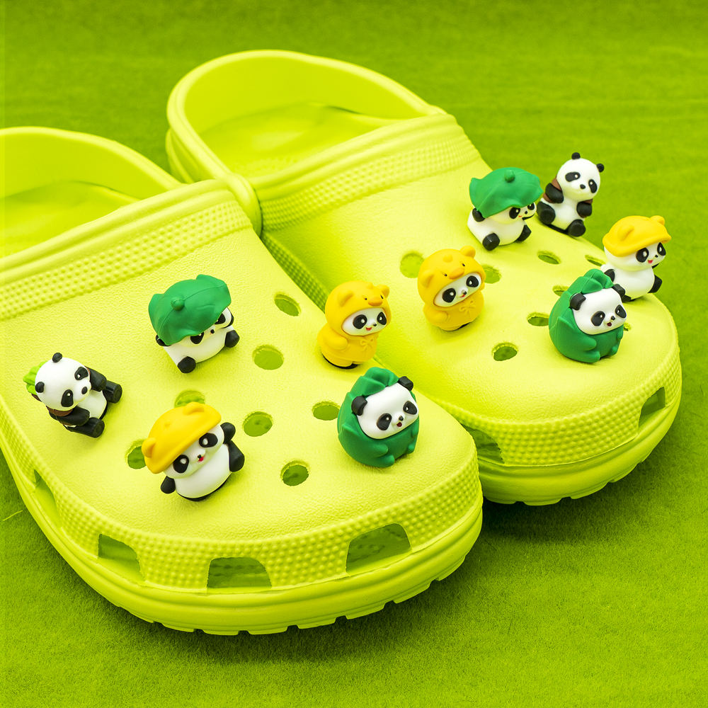 2025 Trendy New Fashion Custom 3D PVC Shoe Charm Personalized Cute Colorful Animals Pandas Shoe Charm Sets