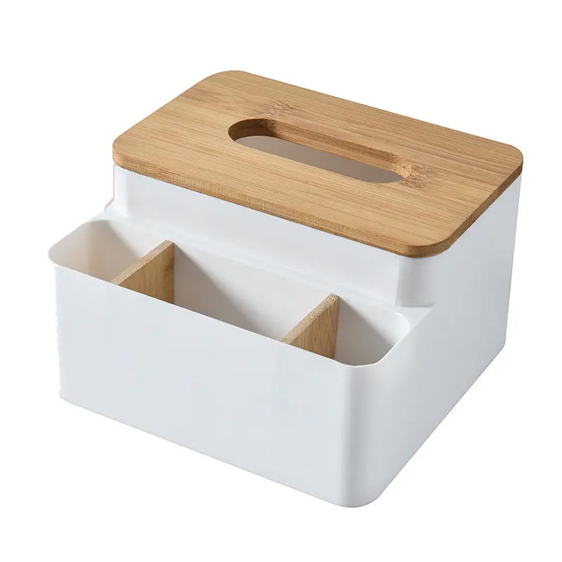 Caja de pañuelos de escritorio para el hogar, soporte de papel con tapa de madera de bambú para sala de estar, multifunción, caja de almacenamiento de Hotel con Control remoto