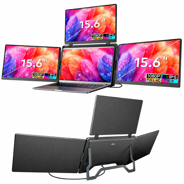 15.6 Inch Quad Portable Monitor for Laptop IPS 1080P Triple Screen Extender USB-C Display for Office Work