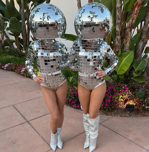 Vente chaude <span class=keywords><strong>Disco</strong></span> Miroir Costume Fête Scène Femme <span class=keywords><strong>Adulte</strong></span> Cosplay Discothèque Partie Argent Miroir Costume - Product Image 3