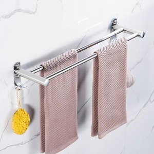 Porte-serviettes mural en acier inoxydable à double barre, robuste, poli miroir, moderne, pour salle de bain, 2 barres - Product Image 6