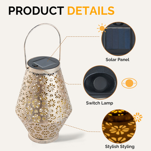 Solar Powered Lantern <b>Light</b> Metal Cutout Hanging Solar Lantern Auto On/Off LED Decorative <b>Light</b> <b>for</b> Patio Garden <b>Pathway</b> - Product Image 6