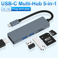 Base de Conexión USB C 5 en 1, Multipuerto, Video HDTV + USB 3.0 + USB 2.0 + Lector de Tarjetas SD y TF, Adaptador Tipo C Portátil de Aluminio