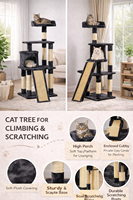 Structure d'escalade robuste pour chat en peluche avec poteaux à gratter en sisal naturel, arbre à chat multi-niveaux en velours pour chatons d'intérieur