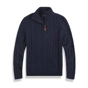 Best Selling Embroidery Logo <strong>Turtle</strong> <strong>Neck</strong> <strong>Men's</strong> Cotton-Blended Pullover Winter Knitted Top Half Zipper Sweater - Product Image 1