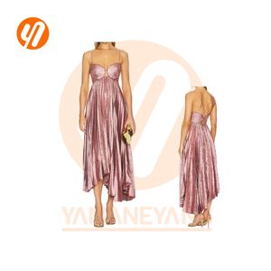 1721 USA Abito da <span class=keywords><strong>Donna</strong></span> di Alta Qualità per Feste, Vestito con Fiocco Metallico Lucido e Spalle Scoperte in Rete, Ordine Personalizzato con MOQ Ridotto - Product Image 4