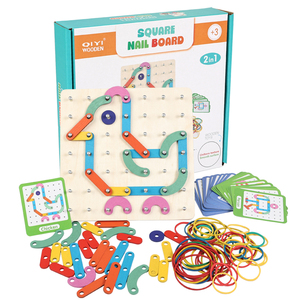 Tableau à clous <span class=keywords><strong>Montessori</strong></span> en bois 2-en-1 pour enfants, puzzle de géométrie et de mathématiques, jouet éducatif précoce - Product Image 2