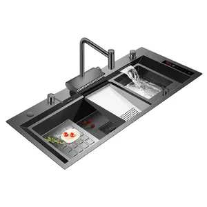 CE Hydro Purification Kitchen Sink Black Nano Waterfall Kitchen Sinks Smart 304 Stainless Steel Kitchen Sink