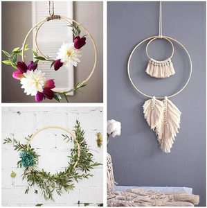 Bague ronde en bambou faite à la main, artisanat, grand format, décoration murale en forme de couronne, suspension, cercle en <span class=keywords><strong>bois</strong></span> bambou attrapeur de rêves, 1 pièce - Product Image 6