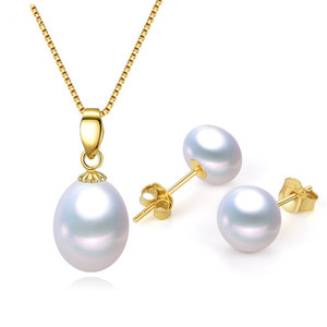 925 <strong>Silver</strong> Natural Real Freshwater <strong>Pearl</strong> Jewellery Set Fresh Water Cultured <strong>Pearl</strong> <strong>Necklace</strong> and Earring Jewelry Set for Women - Product Image 1