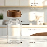 Pot hermétique en verre borosilicate de qualité supérieure avec couvercle en bois d'acacia, anti-fuite, plusieurs tailles, pour céréales, thé, miel, aliments secs, usage en cuisine