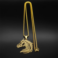 Collier esthétique tête de cheval creuse en acier inoxydable pour femme, couleur or, argent, noir, cadeau pour les amoureux des chevaux, bijoux chaîne (NL675)
