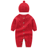 Mamelucos de algodón 100% para bebé, Mono para niño y niña recién nacido, sombrero de manga larga, monos de punto para Otoño/Invierno, cálidos para niños