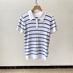 <span class=keywords><strong>Polo</strong></span> de punto de algodón de manga corta para <span class=keywords><strong>mujer</strong></span>, estilo universitario, con bordado de letras <span class=keywords><strong>y</strong></span> solapa con muescas, a <span class=keywords><strong>rayas</strong></span>, moda de verano 2026 - Product Image 3