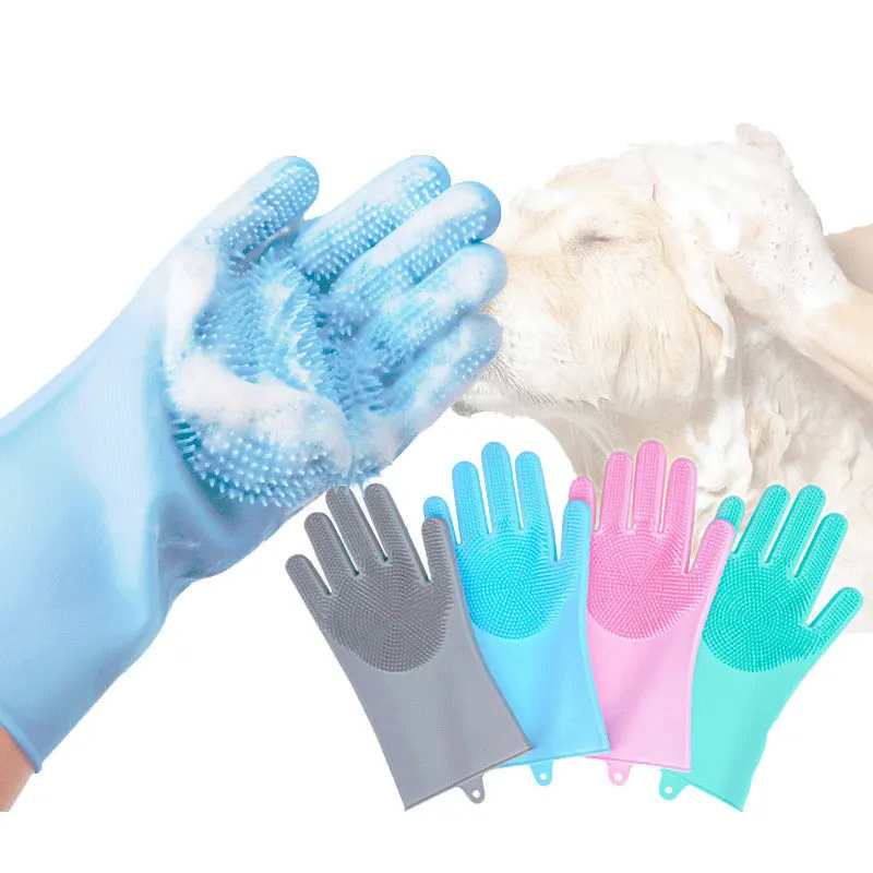 Ybgai Haustier Hund Katze Pflege Reinigung magischer Handschuh für Haustier Schmutz Haarentferner Silikon Haustier Badpflege-Handschuhe