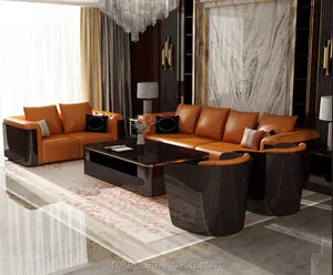 Американский роскошный набор диванов для гостиной, распродажа, высококачественный набор деревянных диванов, королевская мебель, 1, 2, 3 кожаный современный оранжевый диван