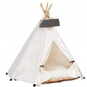 Tente pour animaux <span class=keywords><strong>de</strong></span> compagnie d'intérieur confortable, en <span class=keywords><strong>toile</strong></span> <span class=keywords><strong>de</strong></span> coton, <span class=keywords><strong>lit</strong></span> <span class=keywords><strong>tipi</strong></span> pour chien et chat avec coussin doux pour petits animaux - Product Image 1