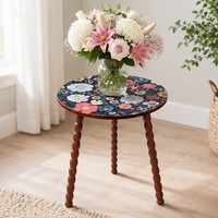 Table d'appoint ronde en bois massif torsadé, motif mandala en spirale, style nordique européen