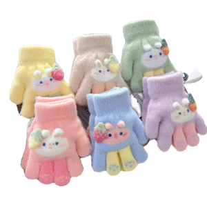 Guantes de punto Jacquard cálidos de invierno con diseño de conejo ciruela, gruesos, transpirables, de algodón y elastano, tipo opera, de dedo completo - Product Image 4