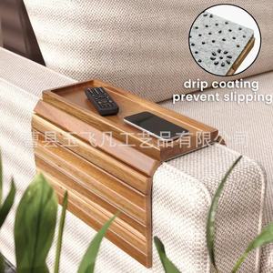 Acacia Wood Foldable Sofa Armrest Tray 38cm <b>Storage</b> Box For Living Room Beverage Snacks Phone <b>Remote</b> <b>Control</b> - Product Image 2