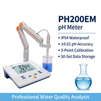 pH-mètre industriel de paillasse PH200EM avec ATC, fonction Auto-Hold, calibration NIST, IP54, stockage de données (50 ensembles) pour tests en laboratoire d'eaux usées