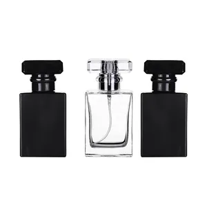Factory Price 30ml 50ml Clear Black Square Face Toner Perfume Spray Pump Glass Bottle For Cosmetic Fine Mist Bottle