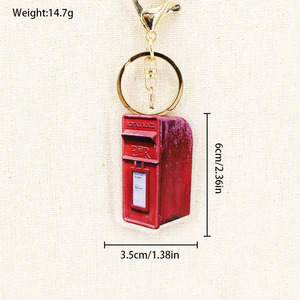 Porte-clés en acrylique de dessin animé, pendentif boîte de timbres-<span class=keywords><strong>poste</strong></span> rétro européen et américain, léger et étanche - Product Image 5
