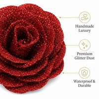 Handgemaakte glitter kunstmatige roos 7cm met plastic steel voor bruiloft, feest, Moederdag decoratie