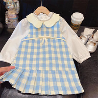 Ensemble deux pièces en tweed pour filles, col de poupée, style coréen, robe-veste et chemise à manches longues pour enfants