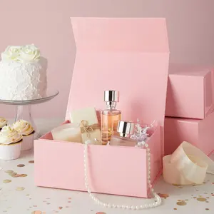 Vendita popolare Logo personalizzato compleanno Premium scatola regalo di cartone pieghevole con nastro in colore rosa vantaggio UV scarpe di carta