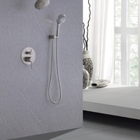 Mitigeur de douche de salle de bain de luxe en laiton nickel brossé 2 voies, eau chaude et froide, avec pommeau de douche effet pluie, ensemble de douche encastré
