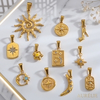 Pendentif en acier inoxydable avec motif soleil, lune et étoile, accessoire de bijouterie géométrique pour la création de colliers