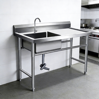 Équipement de restauration : Évier de cuisine professionnel en acier inoxydable 201/304, table avec étagère, rectangulaire, cuve simple, revêtement anti-graffiti
