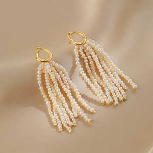 Pendientes de borla de perlas naturales para mujer WENCHI con cuentas de mijo 400g - Product Image 1