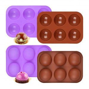 Moule à chocolat en silicone à 6 cavités rondes, demi-sphère, facile à démouler, réutilisable pour la fabrication de bonbons, de gelées et de desserts - Product Image 1