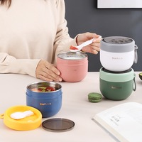 Boîte à lunch isotherme ronde portable en PP avec cuillère, grande capacité, pour soupes et repas d'étudiants et de travailleurs de bureau
