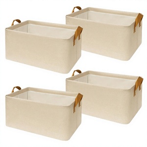 Paniers de rangement en tissu extra larges rectangulaires avec poignées en PU, paniers de rangement pour vêtements, paniers à linge de grande taille pour l'organisation - Product Image 3