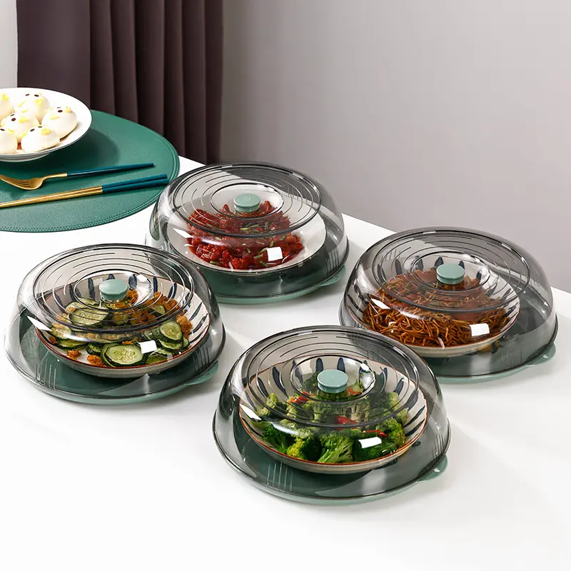 Copertura per cibo a prova di polvere impilabile multistrato all'ingrosso copertura per piatti rotonda trasparente in plastica isolante per alimenti
